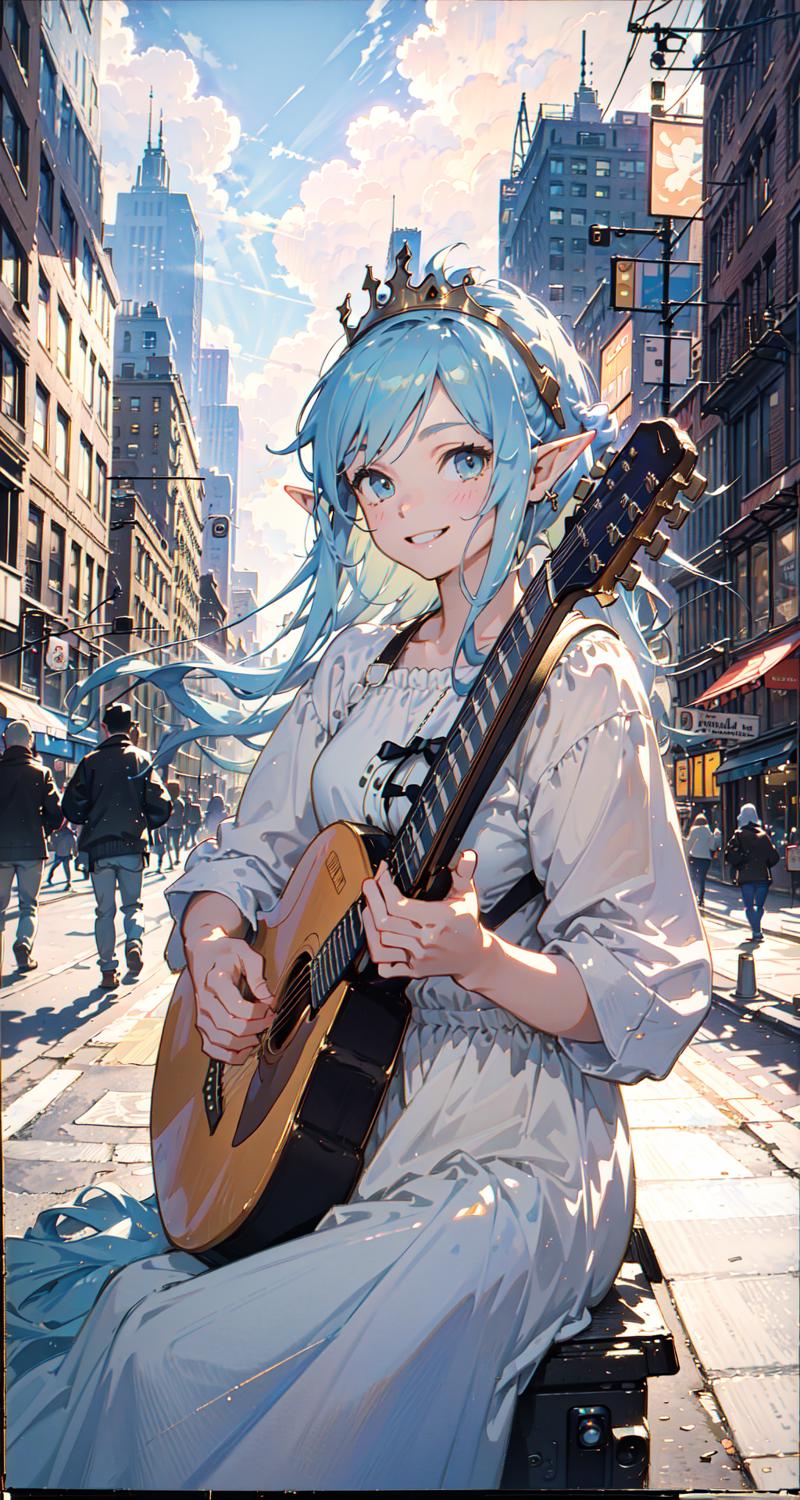 84484-1614955034-polaroid photo, masterpiece, best quality, 1girl, the cloud elf queen busks on the streets of new york, casual, sitting, playing.png